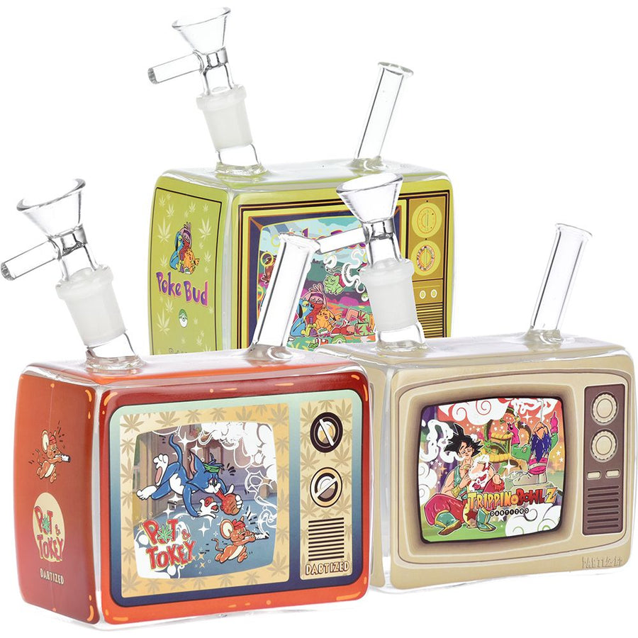 Dabtized Trippie Vision Retro TV Glass Water Pipe - 5" / 14mm F / Designs Vary - Headshop.com
