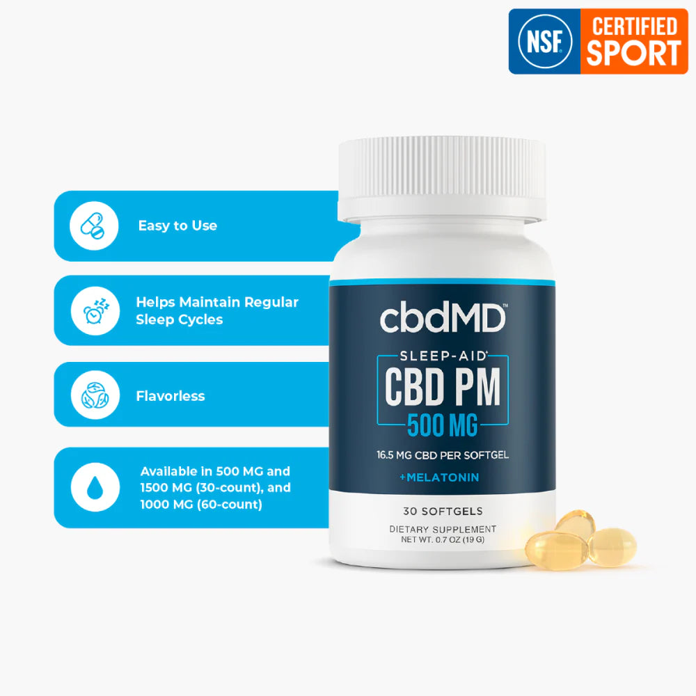 Broad Spectrum CBD NSF PM Sleep Softgel Capsules - 500MG, 30ct - Headshop.com