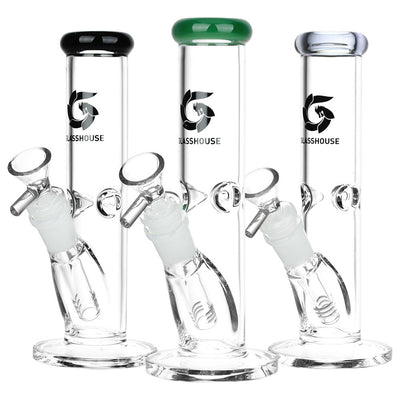 Glass House Pinched Straight Tube Glass Waterpipe - 7.75" / 14mm F / Colors Vary - Headshop.com