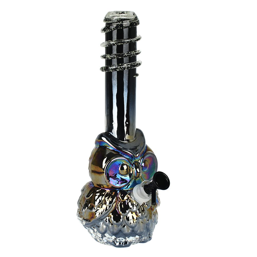 Iridescent Owl Soft Glass Water Pipe - 12" / 14mm F - Headshop.com