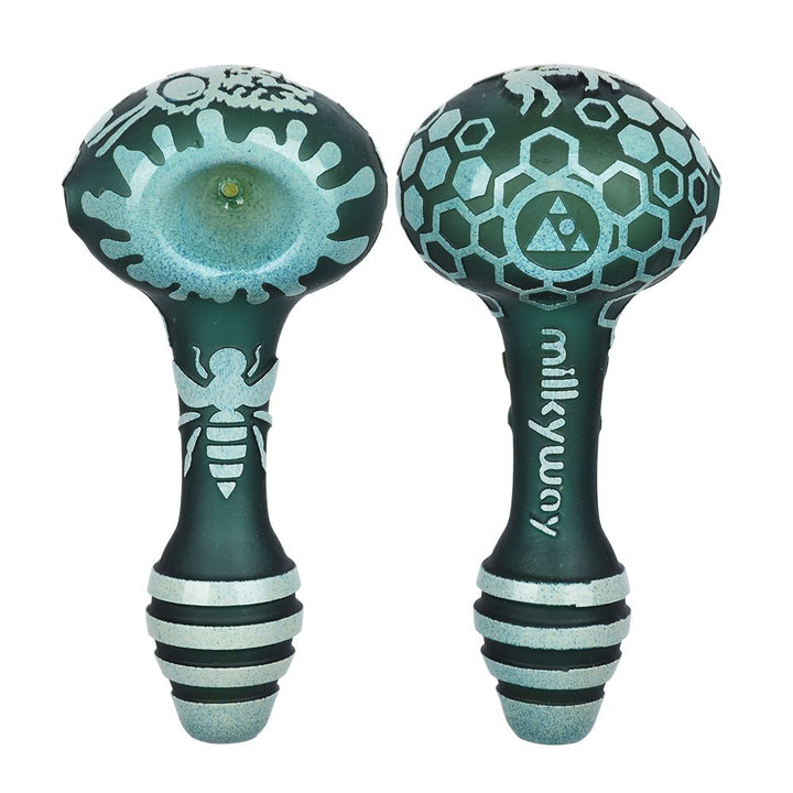 Milkyway Bee Hive Sandblasted Glass Spoon Pipe | 4.5" - Headshop.com