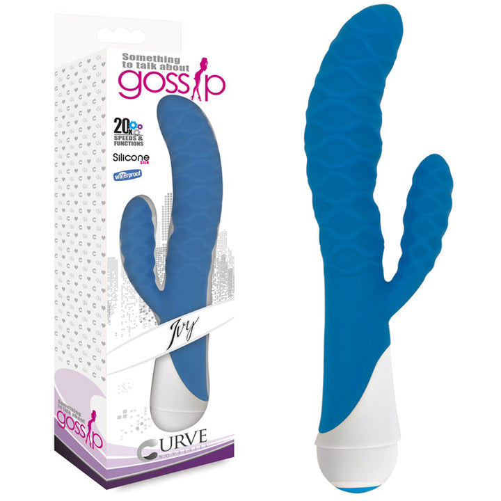 Gossip 20X Ivy 3 speed  17 function Waterproof Dual motors 180 Degree Flexible stimulator Azure - Headshop.com