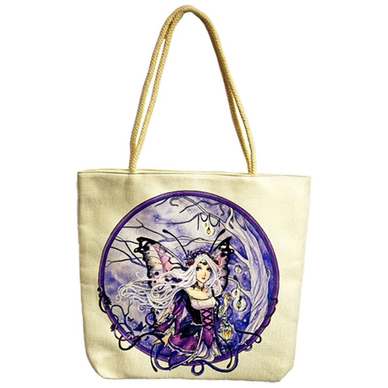Fanciful Fairy Jute Rope-Handled Tote Bag - 17"x15" - Headshop.com