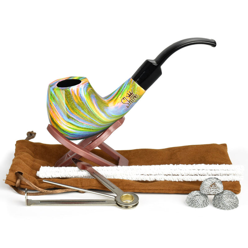 Pulsar Shire Pipes The Firebow | Bent Brandy Saddle Stem Rainbow Wood Pipe - Headshop.com