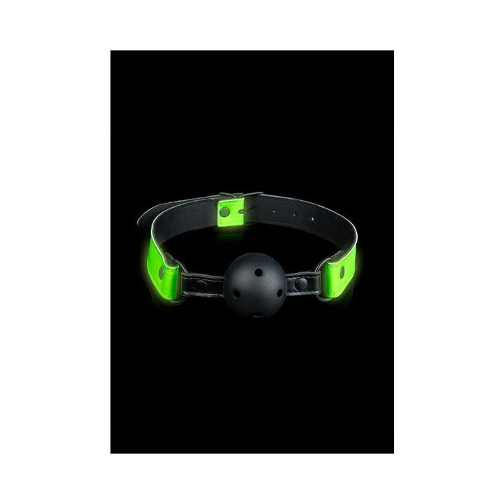 Ouch! Glow in the Dark Bonded Leather Breathable Ball Gag Neon Green - Headshop.com
