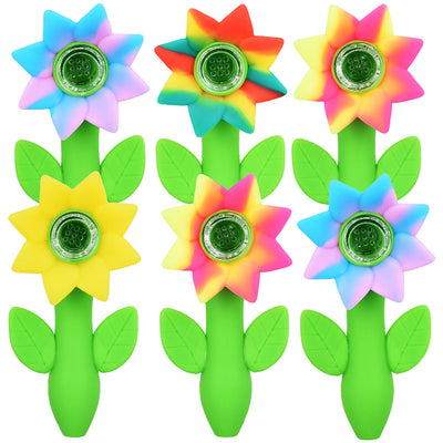 6PC Bundle - Sunflower Silicone Hand Pipe - 4.75" / Assorted Colors - Headshop.com