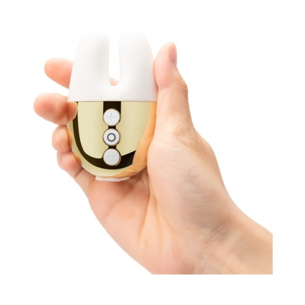 Le Wand Chrome Double Vibe Rechargeable Silicone Mini Vibrator White/Gold - Headshop.com