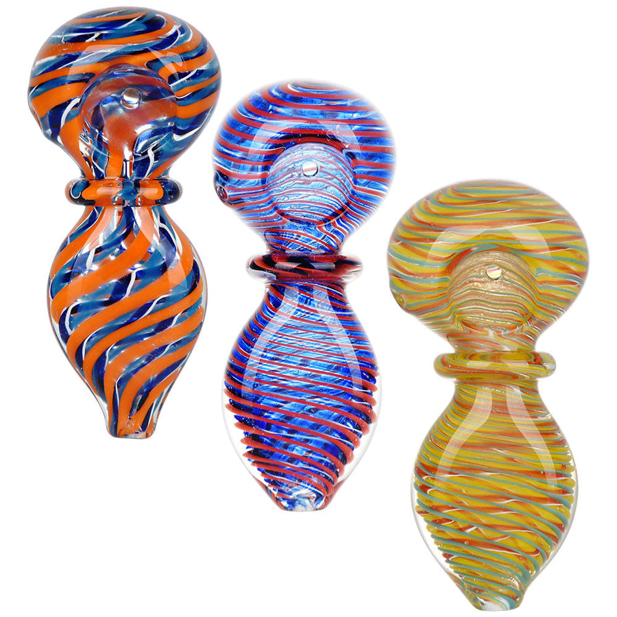 Swirled Delight Glass Spoon Pipe - 3.5" / Assorted Colors 10PC - Headshop.com