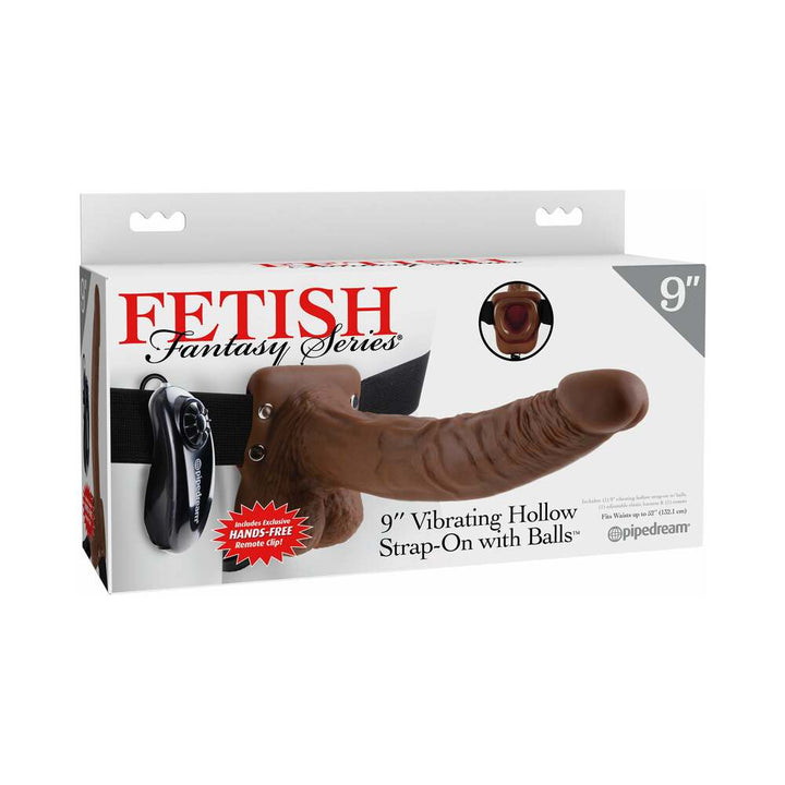 Fetish Fantasy Series 9 in. Vibrating Hollow Strap-On with Balls Brown/Black - Headshop.com