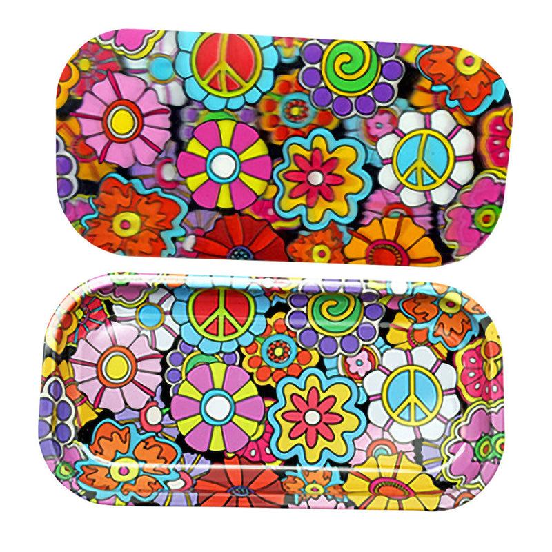 Groovy Flowers Rolling Tray w/ 3D Magnetic Cover - 8.25"x4" - Headshop.com