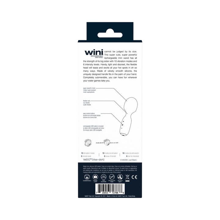 VeDO Wini Rechargeable Mini Wand Just Black - Headshop.com