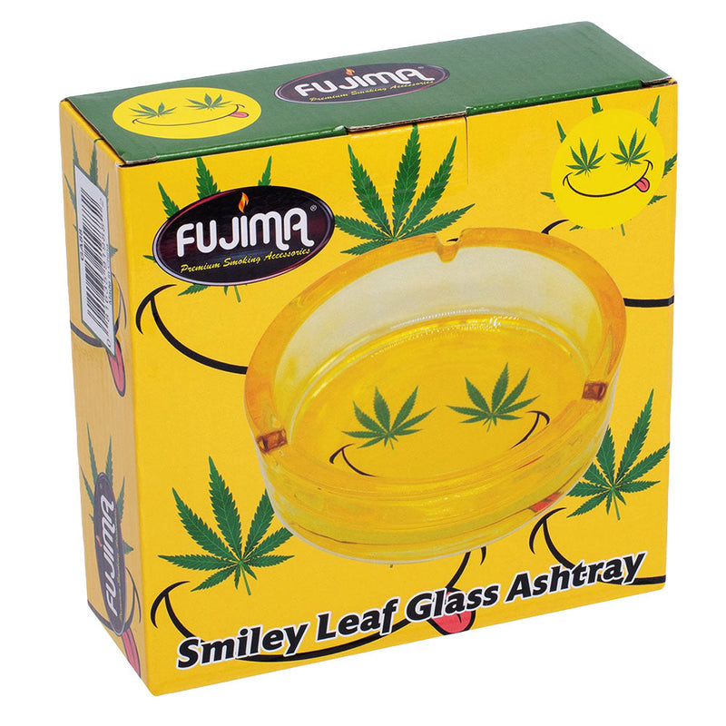 Fujima Leaf Smiley Face Glass Ashtray - 6.25" - Headshop.com