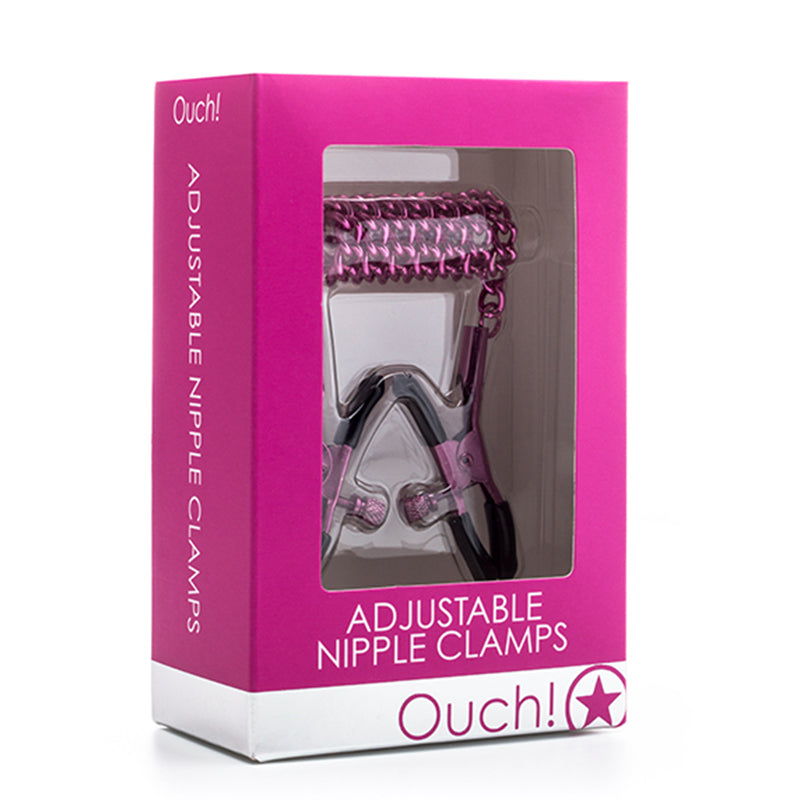Ouch! Adjustable Metal Nipple Clamps With Chain Pink - Headshop.com