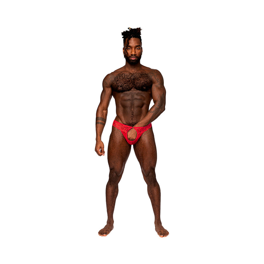 Male Power Sassy Lace Open Ring Thong Red L/XL - Headshop.com