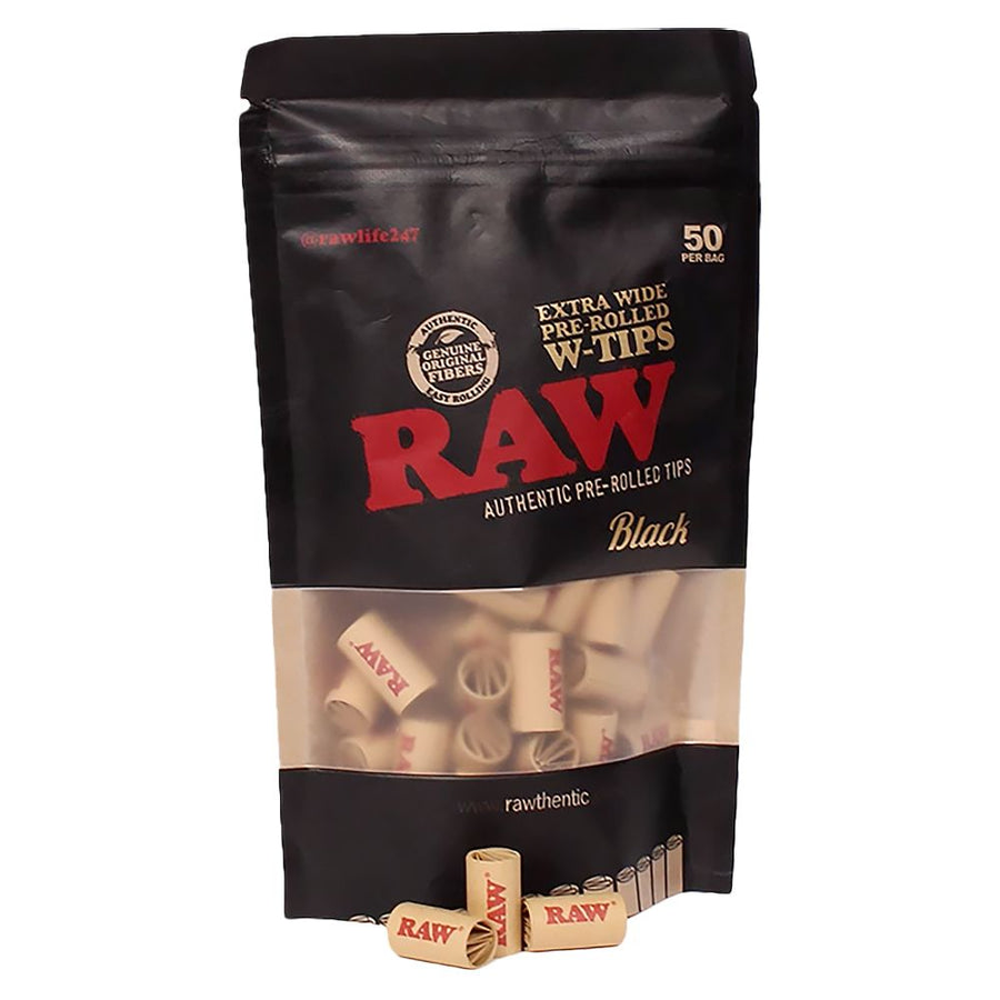 RAW Black Extra Wide Pre-Rolled Tips - 50pc Bag - Headshop.com