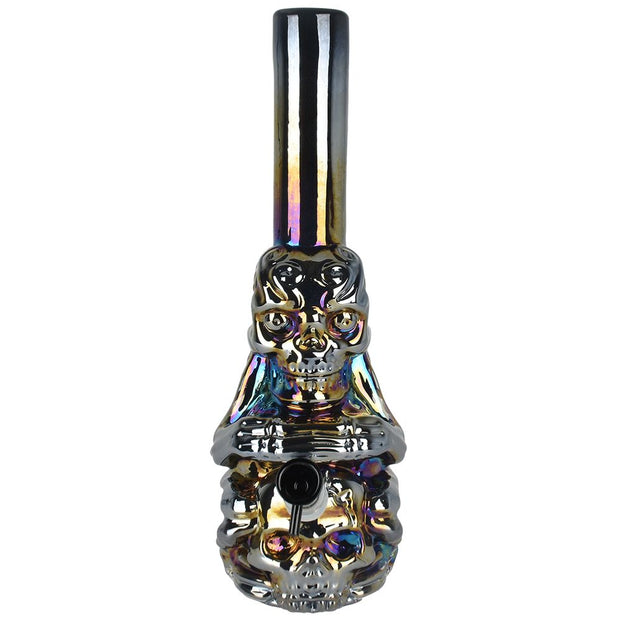 Iridescent Crouching Skeleton Soft Glass Water Pipe - 13.5" - Headshop.com