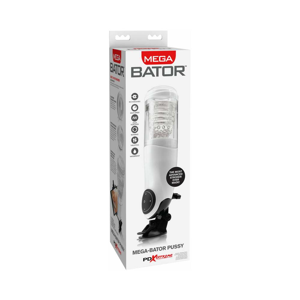 PDX Mega-Bator Pussy Rotating Thrusting Stroker With Suction Cup Clear/White - Headshop.com
