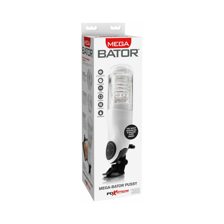 PDX Mega-Bator Pussy Rotating Thrusting Stroker With Suction Cup Clear/White - Headshop.com