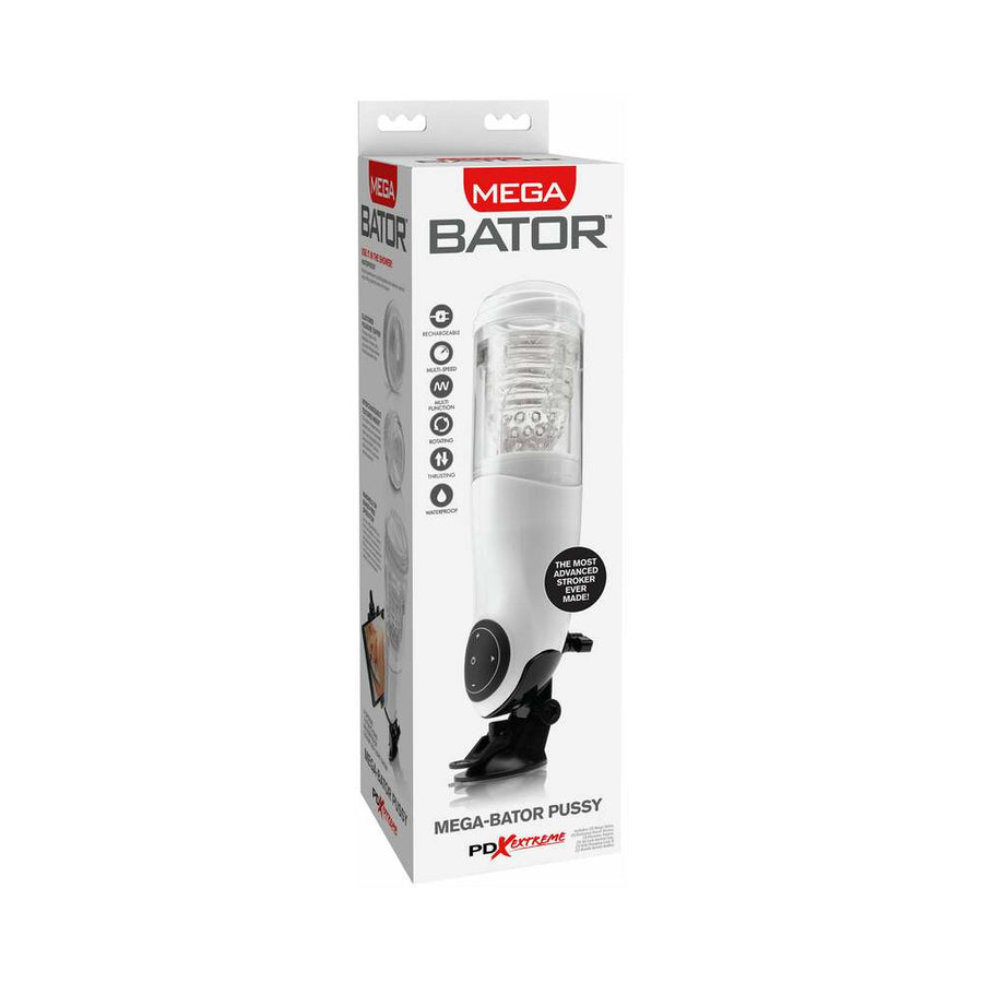 PDX Mega-Bator Pussy Rotating Thrusting Stroker With Suction Cup Clear/White - Headshop.com