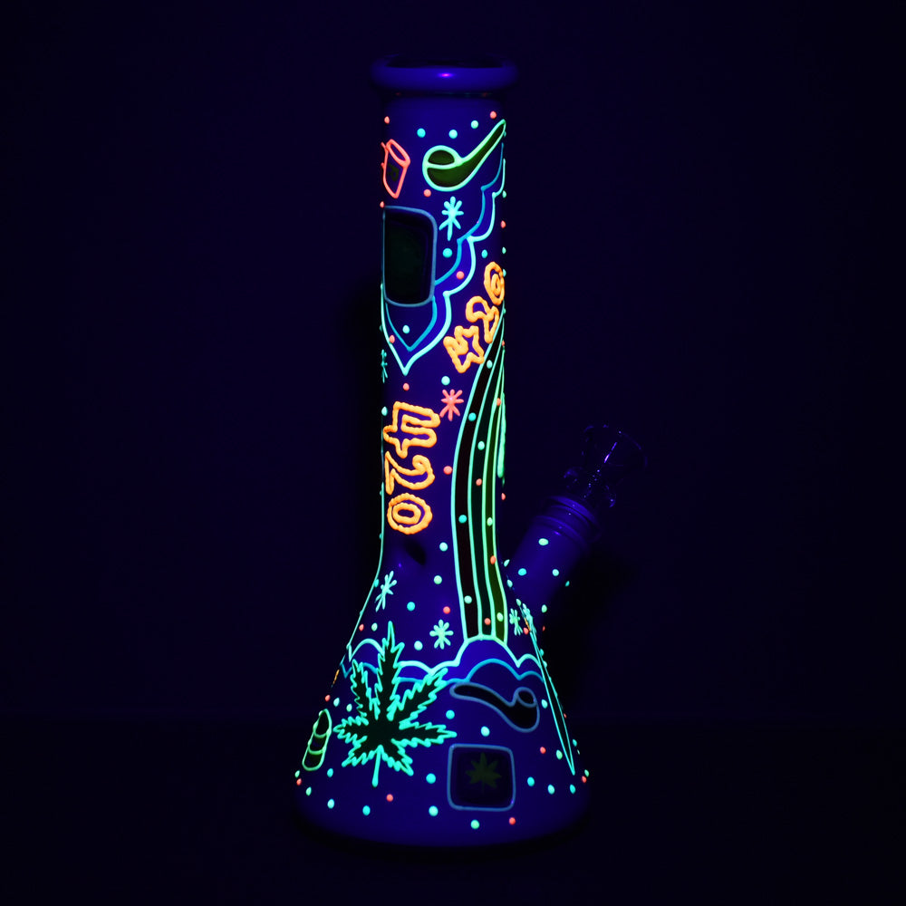 Beach Vibes 420 Painted Glass Beaker Water Pipe - 10" / 14mm F - Headshop.com