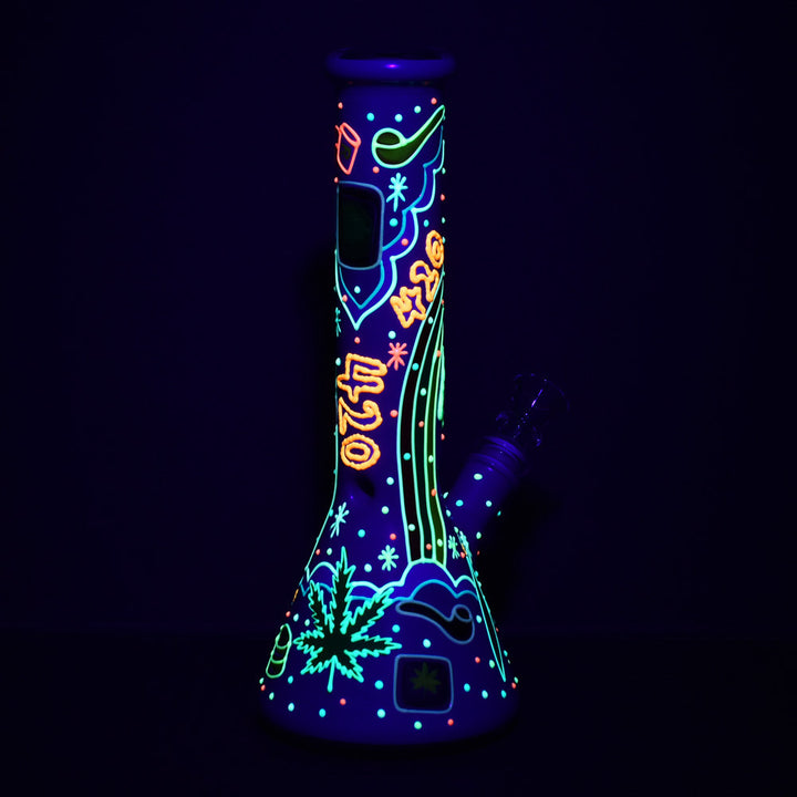 Beach Vibes 420 Painted Glass Beaker Water Pipe - 10" / 14mm F - Headshop.com