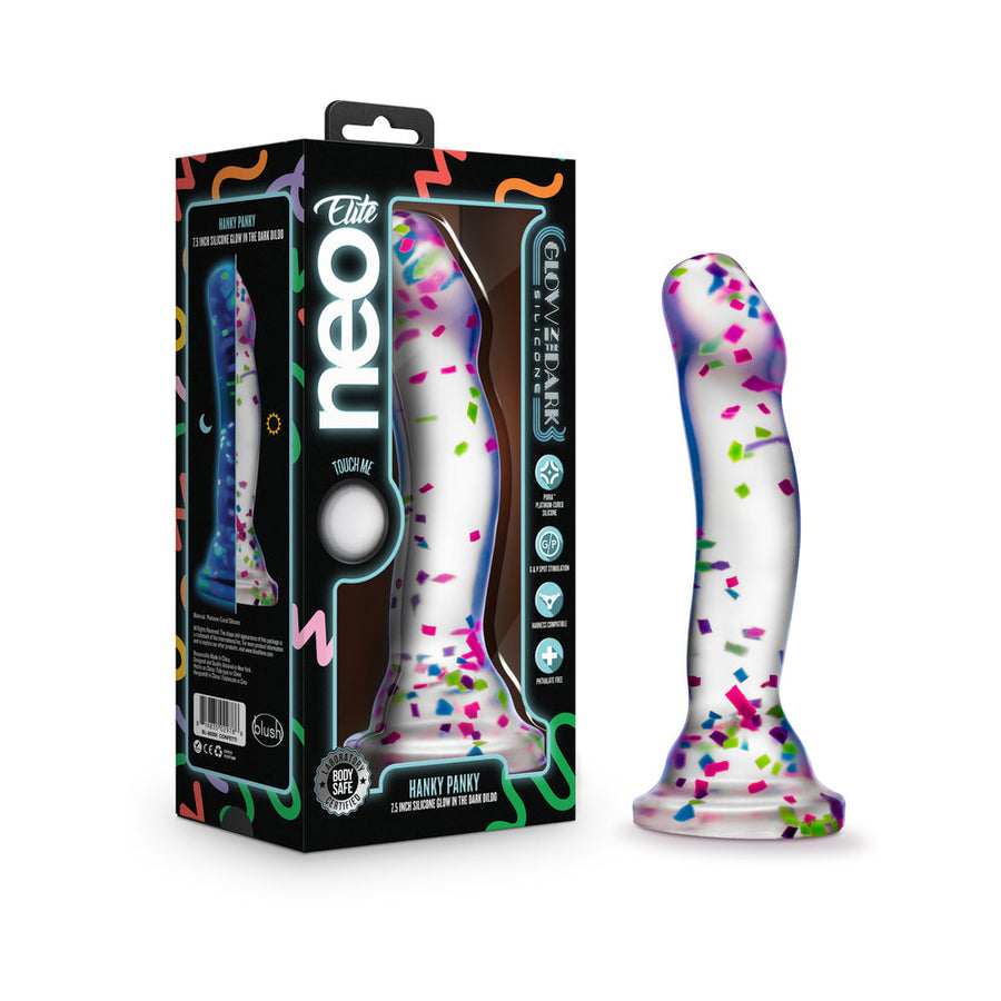Neo Elite Hanky Panky 7.5 in. Glow-in-the-Dark Silicone Confetti Dildo - Headshop.com