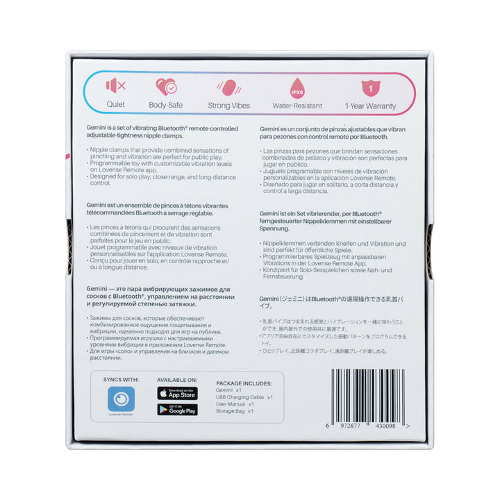 Lovense Gemini Bluetooth Rechargeable Vibrating Nipple Clamps - Headshop.com