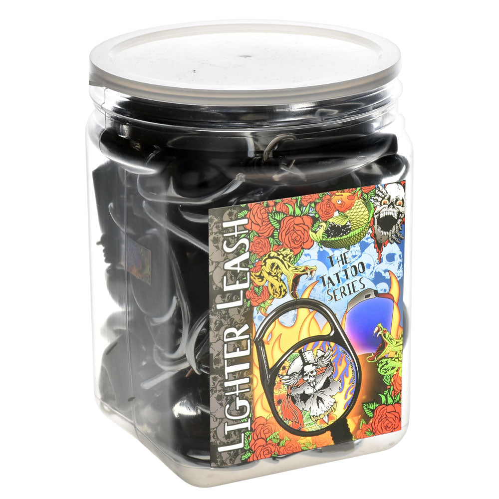 Death Tattoo Design Lighter Leash w/Mini Carabiner Display - 30pc - Headshop.com
