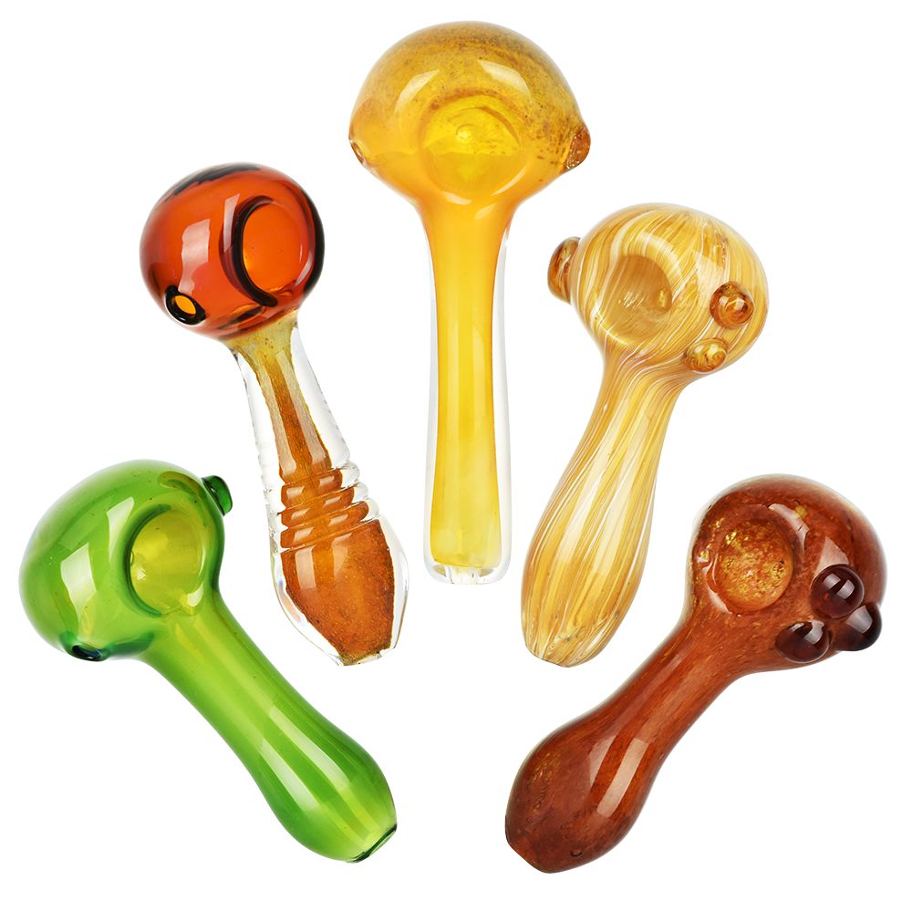 20CT BUNDLE - Earth Movement Assortment Glass Spoon Pipes - 3.75"-4.5" - Headshop.com