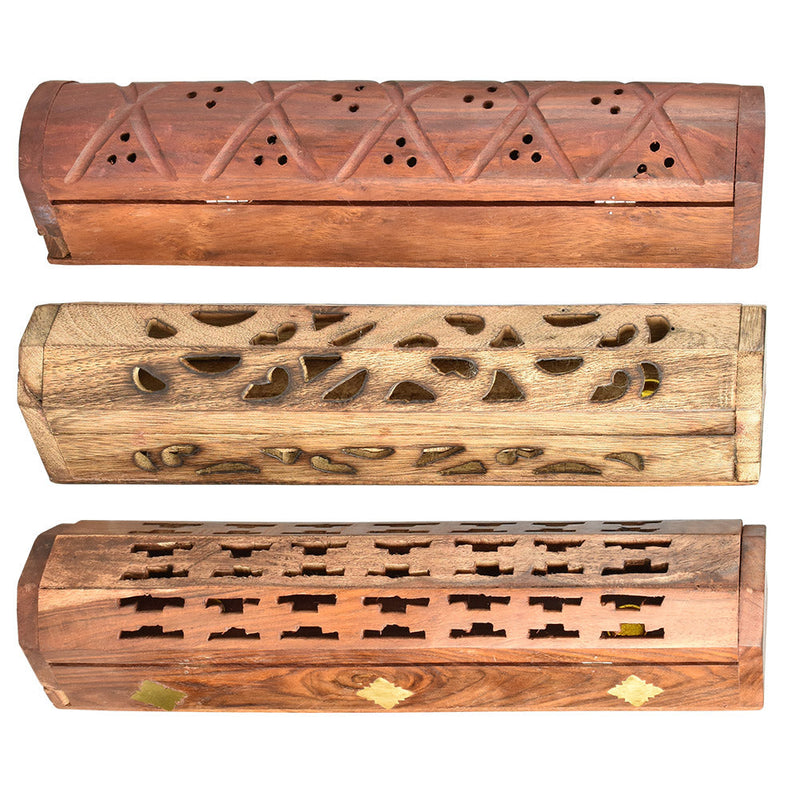 Assorted Carved & Inlaid Coffin Incense Burner - 6pc Set / 12in - Headshop.com