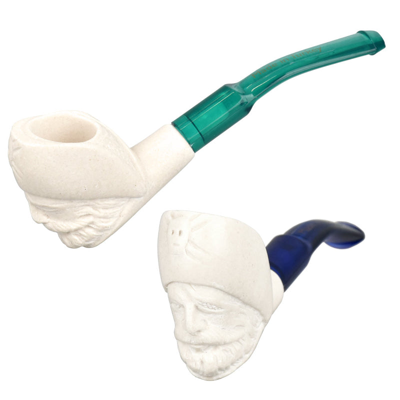 Hand Carved Pirate Meerschaum Pipe | 4.5" | Colors Vary - Headshop.com