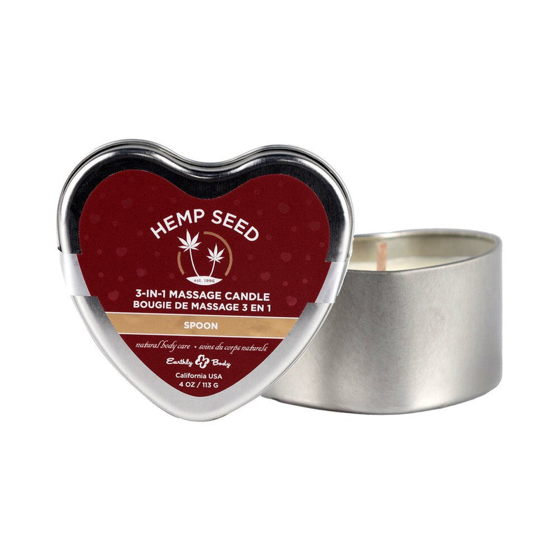Earthly Body Hemp Seed Valentine 3-in-1 Massage Heart Candle Spoon 4.7 oz. - Headshop.com