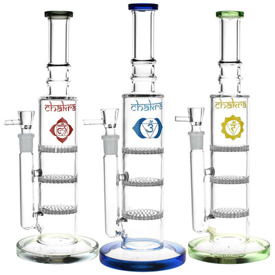 Rising Awareness Chakra Glass Water Pipe - 12" / 14mm F / Colors Vary - Headshop.com