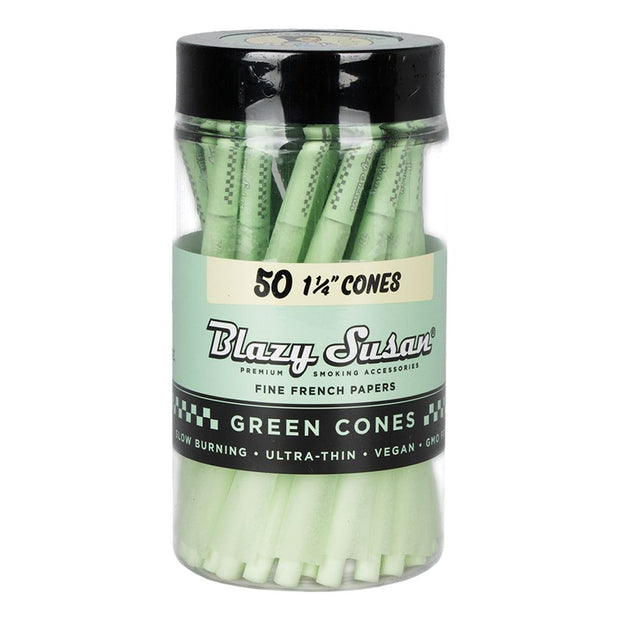 50CT JAR - Blazy Susan Green Pre-Rolled Cones - 1 1/4"