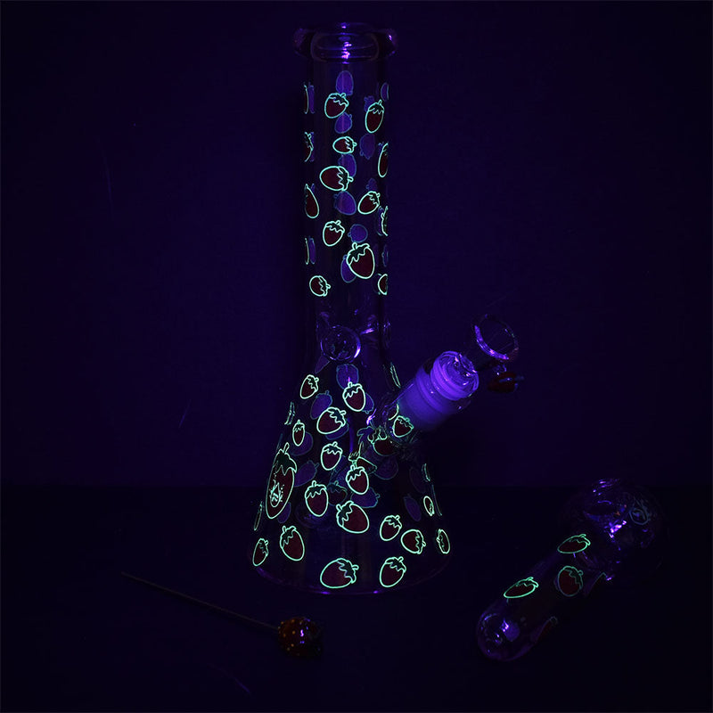 Pulsar Fruit Series Strawberry Cough Herb Pipe Glow Duo - 10" / 14mm F - Headshop.com