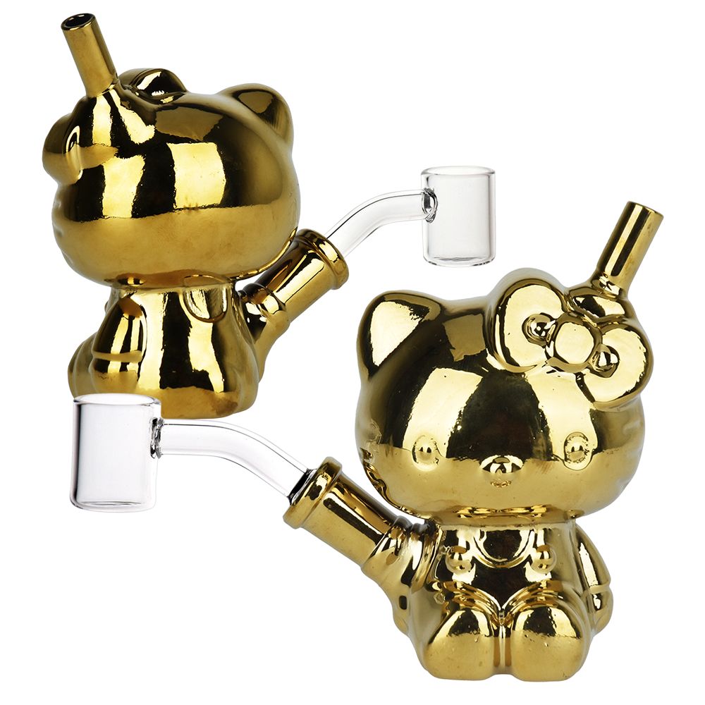 Hello Kitty, Golden Electroplated Glass Dab Rig - 4.5