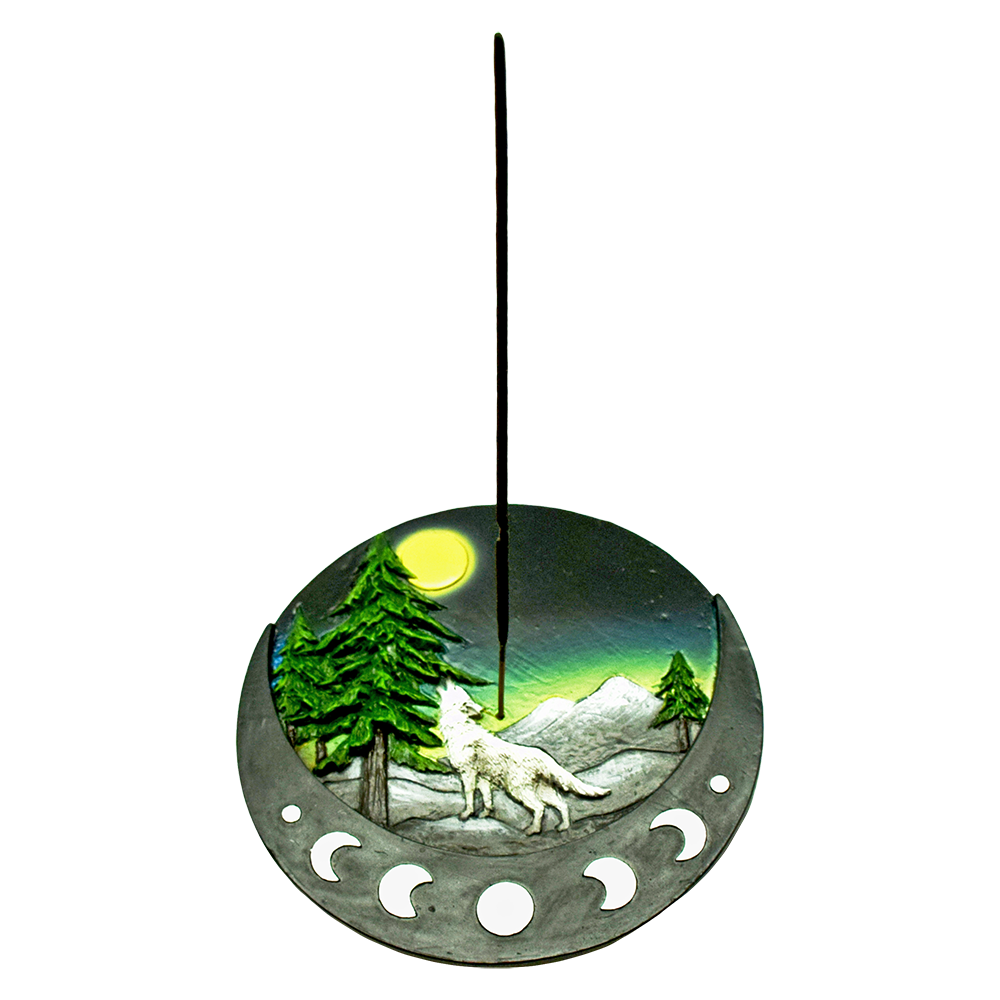 Lone Wolf Polyresin Round Incense Burner - 4.8" - Headshop.com