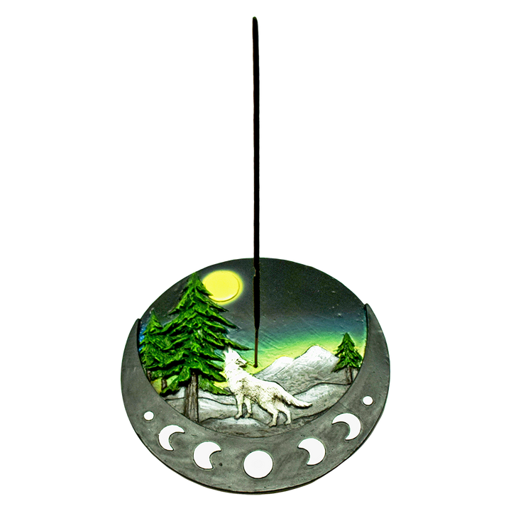 Lone Wolf Polyresin Round Incense Burner - 4.8" - Headshop.com
