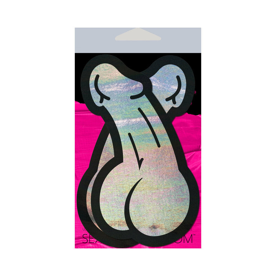Pastease Penis: Holographic Silver Dick Nipple Pasties - Headshop.com