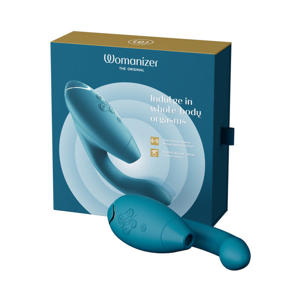 Womanizer Duo 2 Rechargeable Dual Stimulation Pleasure Air and G-Spot Vibrator Petrol - Headshop.com