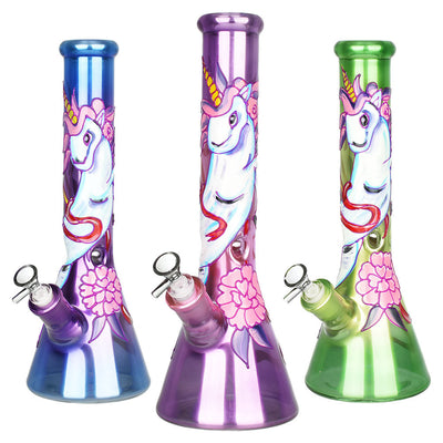 Unicorn Glow Beaker Water Pipe | 13.5" | 14mm F - Headshop.com