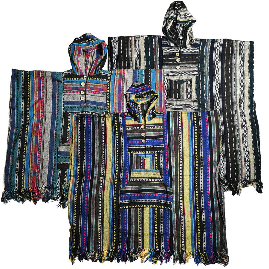 Cozy Cotton Hooded Poncho w/ Pockets - 30"/Clrs Vary - Headshop.com