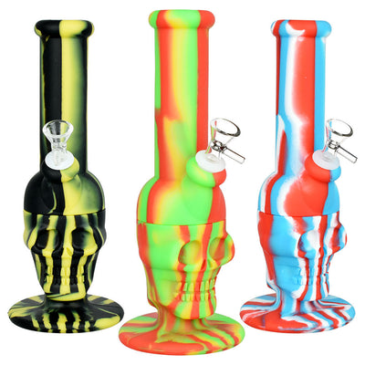 Sinfully Smiling Skull Silicone Water Pipe - 11" / 14mm F / Colors Vary - Headshop.com