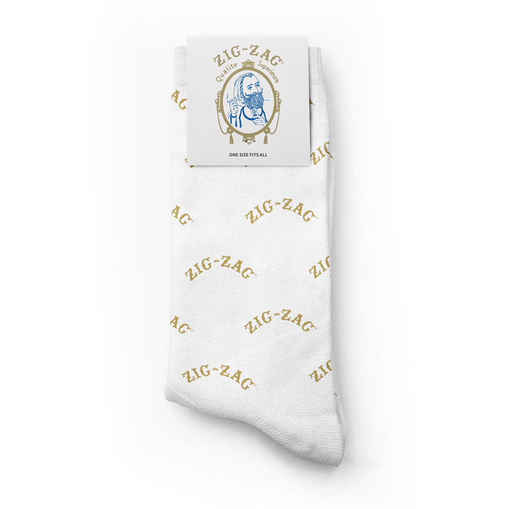 Zig Zag Crew Socks - White W/ Gold Logo - Headshop.com
