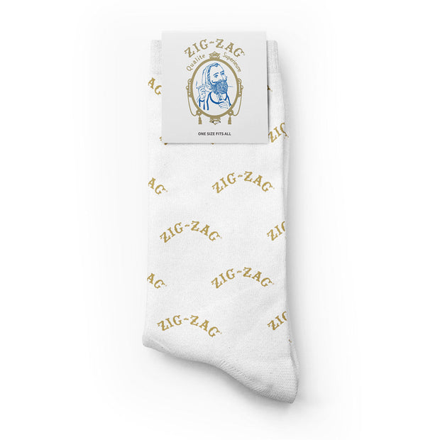 Zig Zag Crew Socks - White W/ Gold Logo - Headshop.com