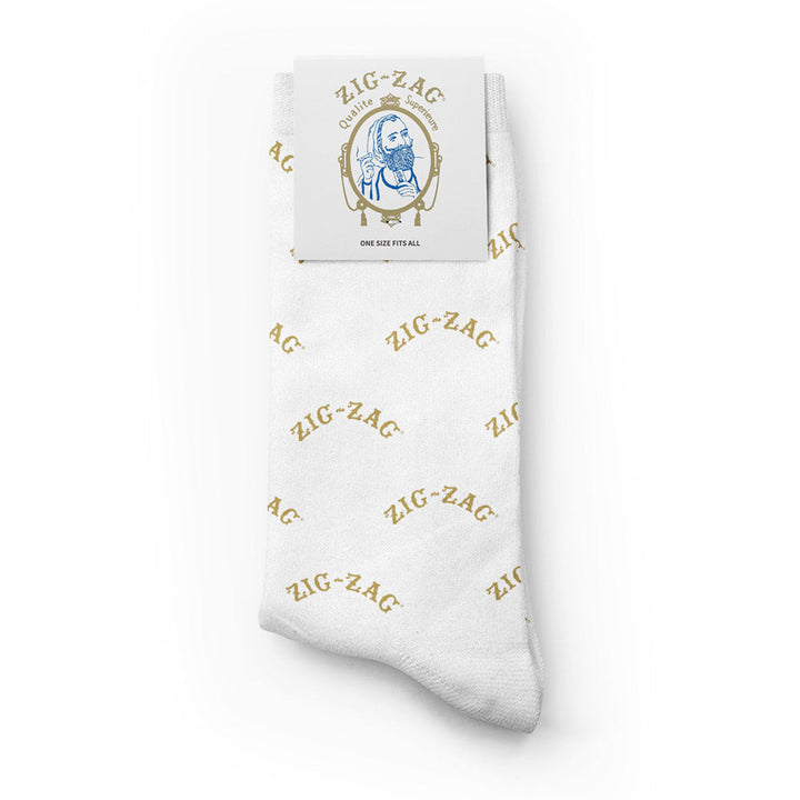 Zig Zag Crew Socks - White W/ Gold Logo - Headshop.com