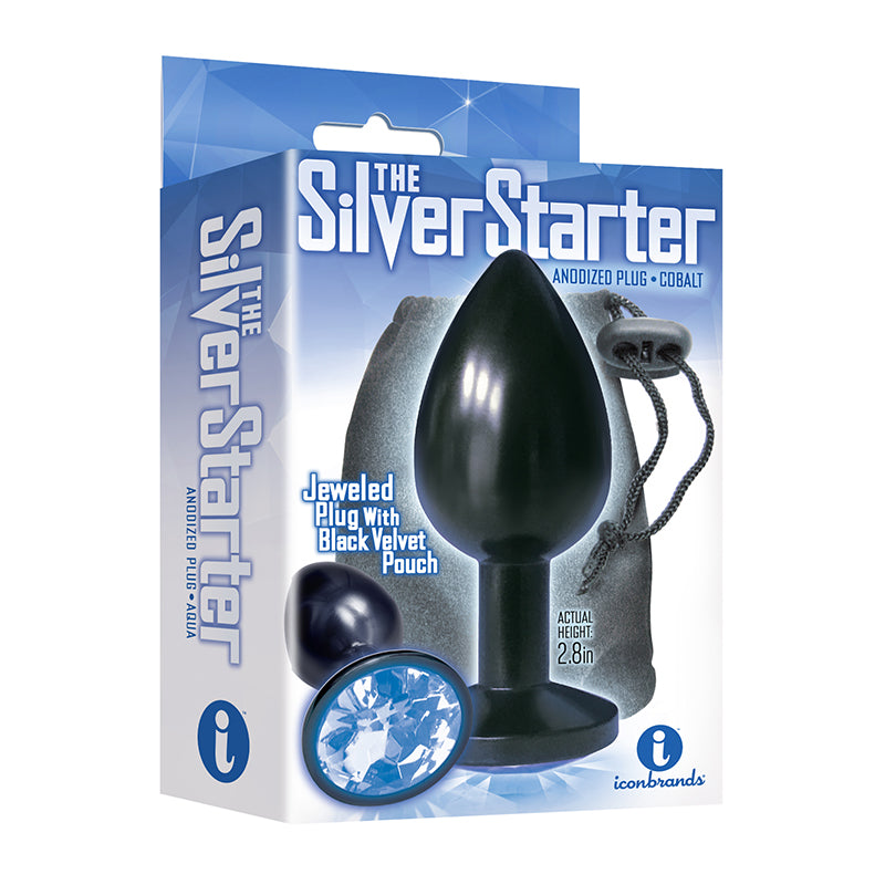 The 9's, The Silver Starter, Bejeweled Anodized Stainless Steel Plug, Colbalt - Headshop.com