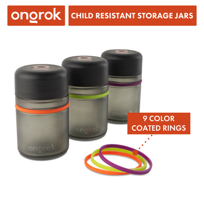 Ongrok Child Resistant Glass Storage Jar, 3 pack x 180ml each - Headshop.com