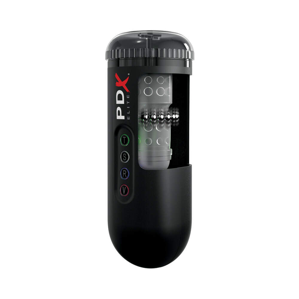 PDX Elite Moto Blower Rechargeable Thrusting Vibrating Suction Masturbator Clear/Black - Headshop.com