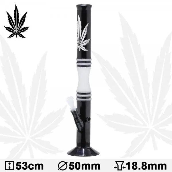 20.5" Black and White Hemp Leaf Glass Water Pipe Bong - Headshop.com